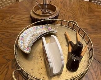 Heavy Brass Bamboo Style Serving Tray