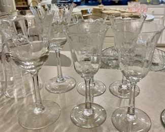 Lenox Rare Castle Garden Etched Wine and Ice Tea Goblets Glasses