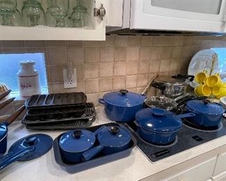 Blue Enamel Pots and Pans Le Crueset, Copco, Cast Iron