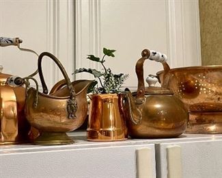 Variety of Copper Items, Tea Kettles