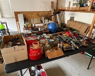 Variety of Hand Tools, Weights, Screws and Nails, Paint Brushes