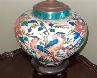 Asian Birds Wood, Brass, Ceramic Lamp