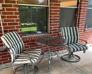 Aluminum Bistro Table with Two Swivel Chairs