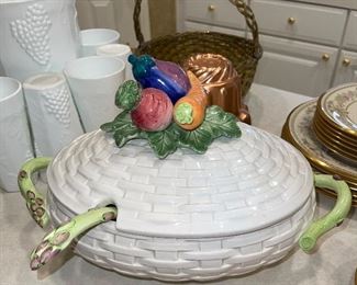 Fitz and Floyd Asparagus Basket Weave Soup Tureen Vegetable Garden Basket
