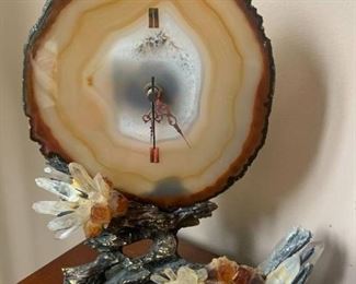 Battery Operated Agate Geode Clock with Tourmaline and Other Crystals
