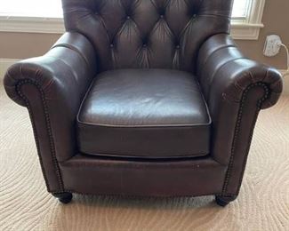 Bernhardt Leather Club Chair with Tufted Back and Nail Head Trim