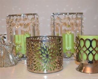 Candle Holder with Candle and a Clear Stain Glass Angel