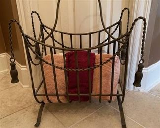 Delightful Hollywood Regency Metal Towel Magazine Rack with Metal Tassels