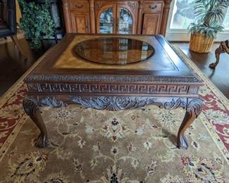 Grecian Beveled Glass and Leather Top Coffee Table