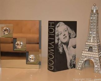 Mirrored Crystal Candle Holder Eiffel Tower Faux Book Storage Hollywood Marilyn Monroe