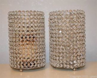 Pair of Crystal Bead Pillar Candle Stand