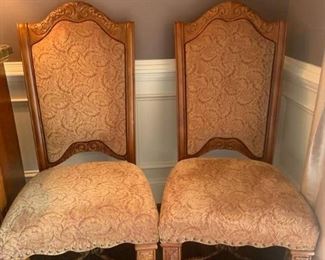 Pair of Pecan Monte Carlo Upholstered Side Chairs by Aico