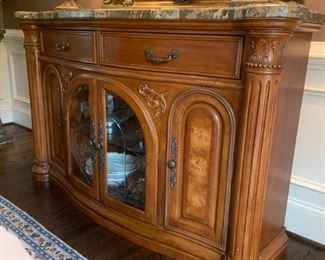 Pecan and Marble Top Monte Carlo Side Board by Aico Michael Amini
