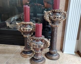 Set of 3 Gorgeous Plaster Pillar Candle Holders
