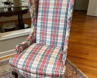 Plaid upholstered armchair