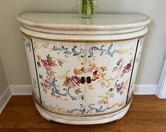 Painted floral half round cabinet