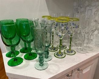 Floral wine glasses in middle SOLD