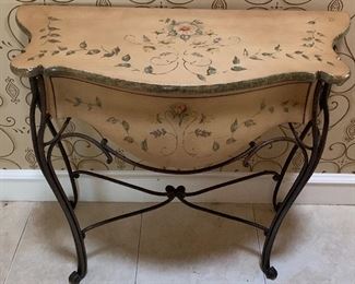 Entry Table w Drawer Hand Painted Iron Base