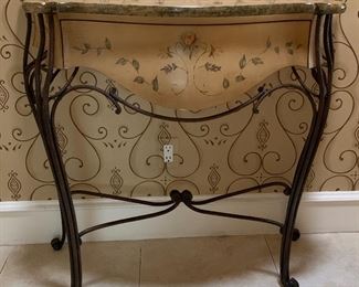 Entry Table w Drawer Hand Painted Iron Base