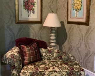 Beautiful Chaise w Fringe, Art, Floor Lamp