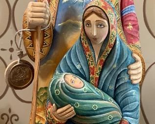 G. Debrekht Holy Family Woodcarved Figurine