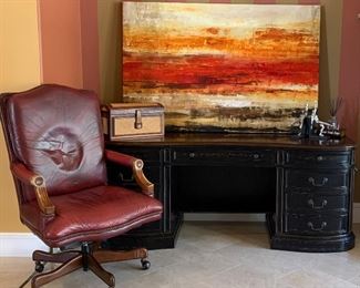 Seven Seas by Hooker Furniture Executive Desk, , Art Sunset Alley by Reid 50 x 60, Leather Executive Chair