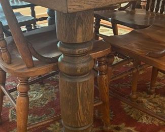 Antique Dining Table with 3 Leaves and 6 Antique Ferguson's  Tiger Oak Carved Back Chairs