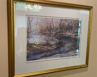 Klaus Kuntscher signed watercolor framed print