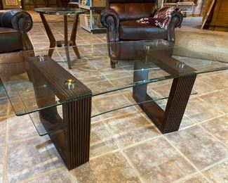 Two Tier Glass and Wood Coffee Table