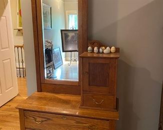 Rare Antique Gentleman's Dresser with Hatbox and Full Tilting Mirror
