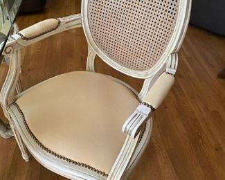 Unique Kitchen table with thick glass top and 4 Cane Back chairs