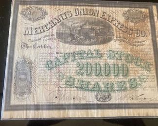 307 1867 Merchants Union Express Co Stock Certificate