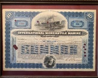 309 1919 International Mercantile Marine Titanic Stock Certificate