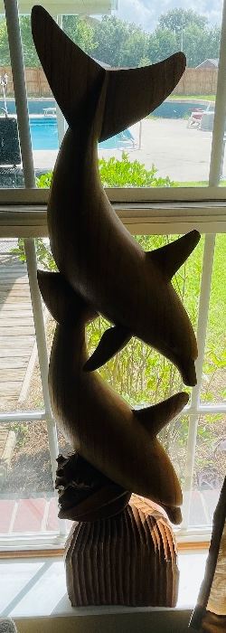 17______$150 	Dolphin wood sculpture • 38H x 21W x 10
