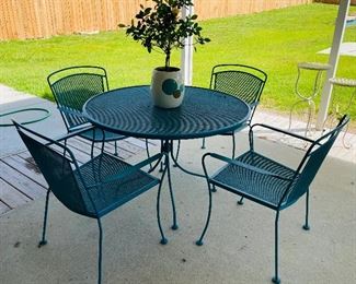 36______$195 	
5 pcs iron vintage table turquoise • 42D & 4 chairs (1 chair need fixing)
