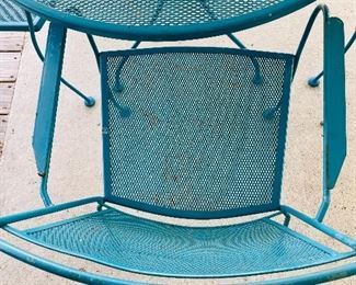 36______$195 	
5 pcs iron vintage table turquoise • 42D & 4 chairs (1 chair need fixing)
