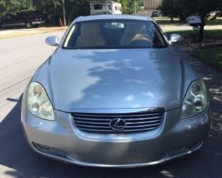 2002 Lexus Convertible hard top SC 430. 4.3 liter. V8. Miles 132,860. 2nd. Baseball glove brown leather with sheep skin covers on front seat. 4 seaters. Mark Levingston sound system. GPS. Newer tires. Alloy Wheels. Excellent condition.  Silent bids only. We open bids on Saturday at 2pm, please submit your bid before. 