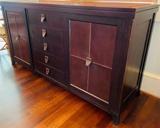 7______$1,395 
Mullholland Brothers Home leather and wood sideboard • 6'Lx 37  1/2Tx22
Made in America with all inserts in all drawers 