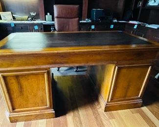 56______$350 SOLD 
Leather top desk top Miling Road Baker furniture • 32x32x64
57______$150 available.
Leather desk chair on casters 