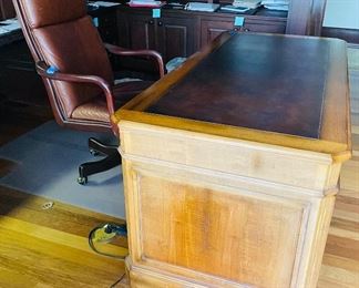 56______$350 
Leather top desk top Miling Road Baker furniture • 32x32x64
57______$150 
Leather desk chair on casters 