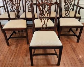 2 arm chairs are 39" high x 21" wide x 19" deep; 6 side chairs are 39" high x 21" wide x 17" deep