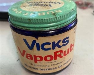 Vicks VapoRub in original blue bottle and vintage label