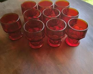 Set of 10 Vintage glasses. Ruby red with Yellow rim $50