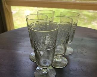 Set of 5 Vintage tall clear cut glass  $30