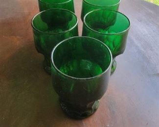 Set of 5 vintage green glasses $15