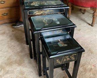 Four Chinese inlaid nesting tables with drawer $275