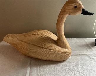 Wooden carved duck, signed
