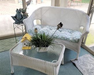 Patio furniture - wicker loveseat and table
