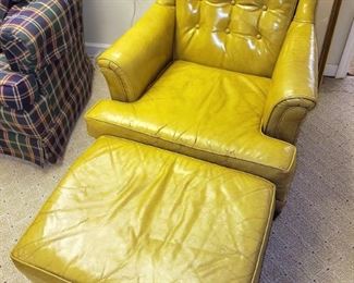 Yellow leather chair and ottoman