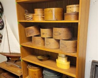 Bookcase. wood cheese boxes - mostly no lids